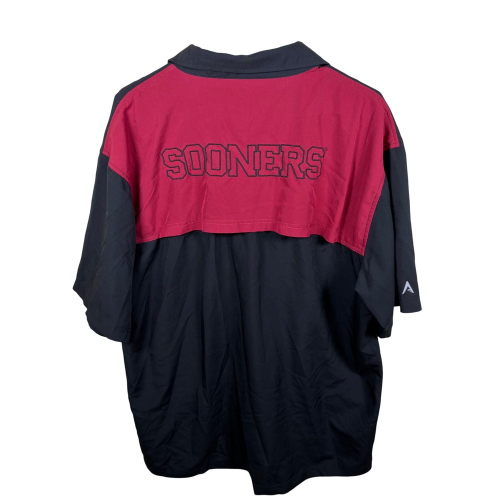 Antigua Oklahoma Sooners Shirt Mens Large Black Crimson Short Sleeve Button Down - Picture 2 of 9